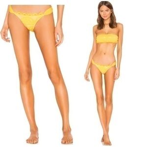 PilyQ Revolve Lace Fanned Teeny Cheeky Bikini Bottom Yellow Gold NWT